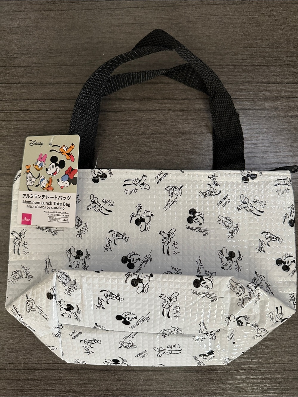 Disney White Mickey & Friends Aluminum Lunch Tote Bag with Black Handles